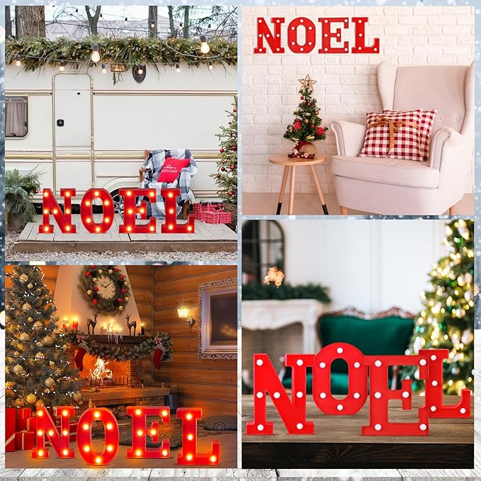 VIHOSE Christmas LED Letter Lights Sign Table Decoration Christmas Light up Letters Battery Powered Letter for Home Bar Christmas Party Bedroom Tabletop Decoration Gift(Noel) VIHOSE