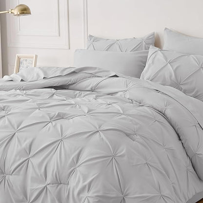 Bedsure California King Comforter Set Light Grey - Cal King Bed Set 7 Pieces, Pinch Pleat Cali King Bedding Set with Comforter, Sheets, Pillowcases & Shams - LeafyLoom