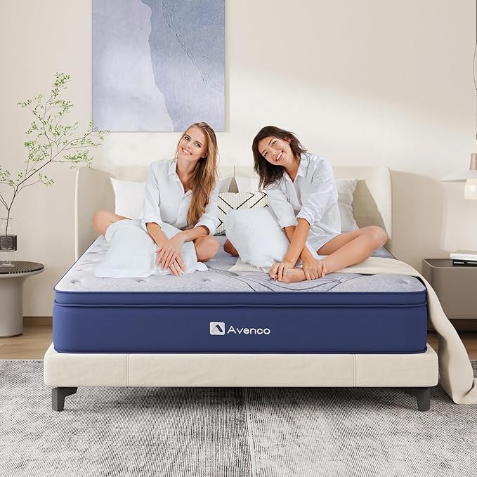 Avenco Mattress Queen, 12 Inch Queen Mattress Hybrid, Medium Firm Queen Mattress in a Box for Pressure Relief and Sound Sleep, Wrapped Coils and CertiPUR-US Foam, Soft Breathable Fabric - LeafyLoom