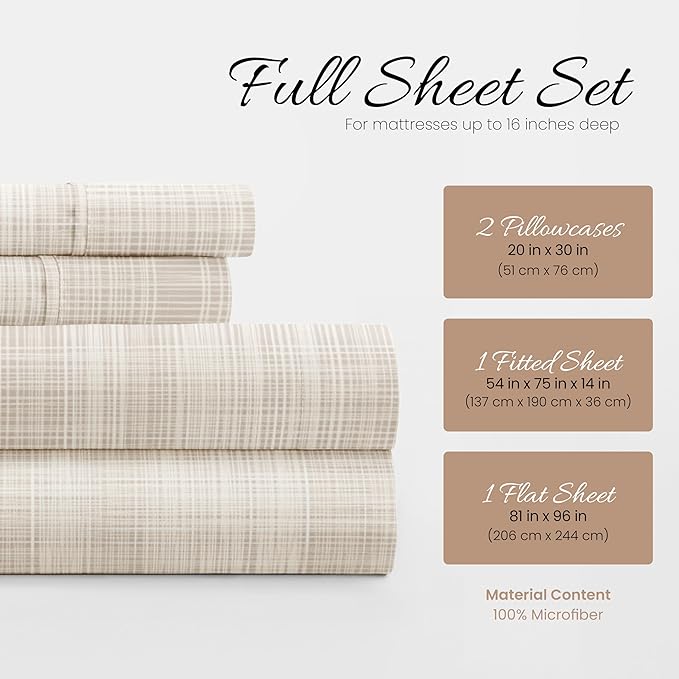 Linen Market 4 Piece Full Bedding Sheet Set (Ray Thatch) - Sleep Better Than Ever with These Ultra-Soft & Cooling Bed Sheets for Your Full Size Bed - Deep Pocket Fits 16" Mattress - LeafyLoom