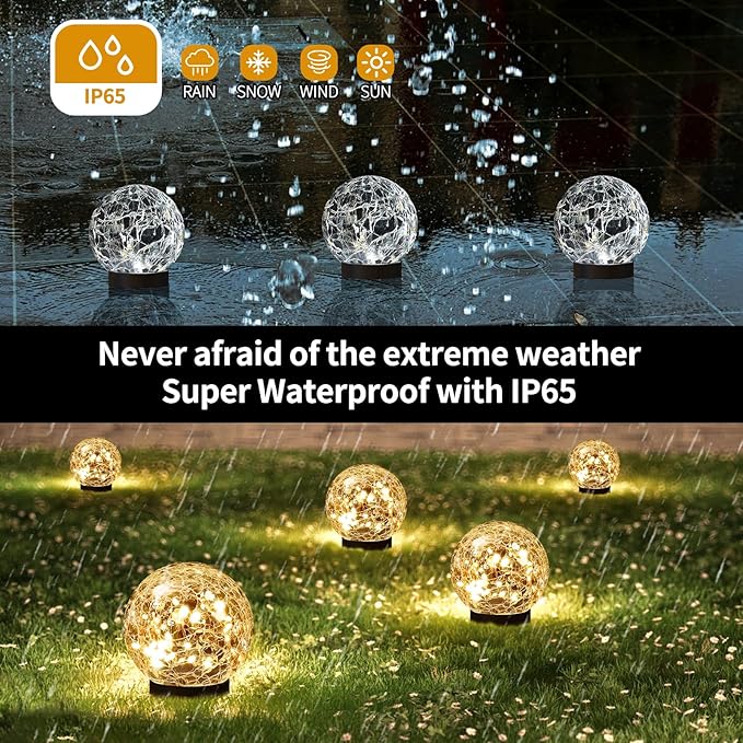 Solar Globe Lights Outdoor Waterproof-Solar Balls for Garden-Cracked Glass Ball Solar Lights Outdoor-Solar Orbs for Outside-Outdoor Decorations for Patio and Yard Lawn Backyard Decor JKIMK