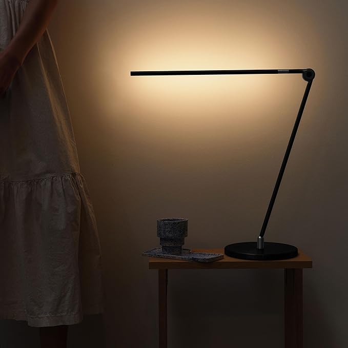 Brightech Libra LED Table Lamp - Contemporary Minimalist Thin Compact Desk Lamp - Adjustable Pivoting LED Head with Built-in Dimmer and Color Changing LED - Black - LeafyLoom