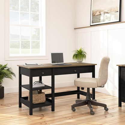 Bush Furniture Mayfield 54W Computer Desk with Shelves in Vintage Black and Reclaimed Pine| Table and Storage for Home Office Workspace - LeafyLoom