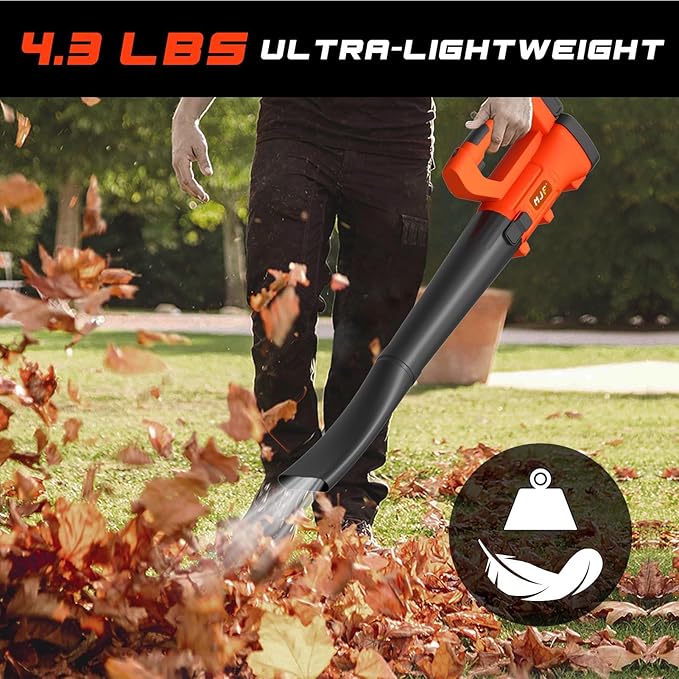 MJF Cordless Leaf Blower, 150MPH, 350CFM, 20V Brushless Motor, 2x2000mAh Batteries and Fast Charger, Lightweight, Electric Blower for Lawn Care, Yard Cleaning - LeafyLoom