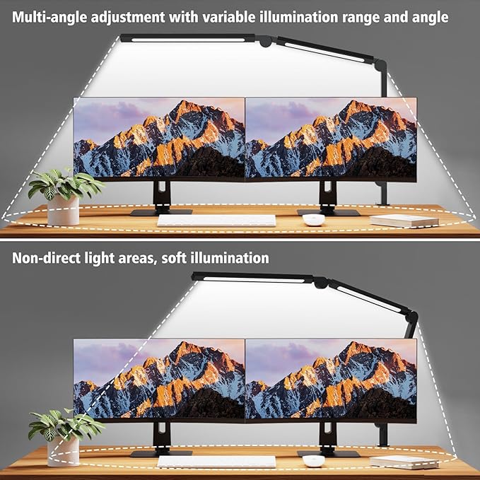 LED Desk Lamp with Clip, Multi-Angle Flexible 3-Segment 2-Light Source Office Desk Lamp, Clip-on Eye-Care 4 Color Temperature Modes&5 Brightness, Table Lamp for Home Office Studio Study Nail - LeafyLoom