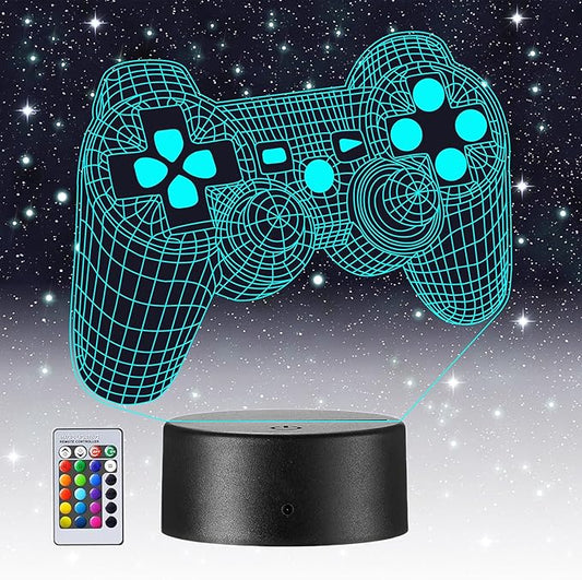 3D Gamepad Night Light,Game Console Illusion lamp with Remote,16 Colors Changing with Remote,Gaming Room Decor Best Gamer Gift,Christmas Birthday Gifts for Boys Girls - LeafyLoom