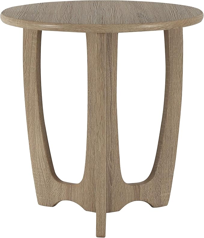 FINECASA Round End Table Small Rustic Side Table with Curved Legs Farmhouse Side Table Living Room, Bedroom, Entryway, Bedside, Nightstand (Natural) - LeafyLoom