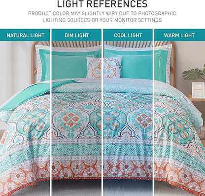 Degrees of Comfort Full Size Comforter Sets with Sheets Floral, Aqua Boho Complete Bedding Set for teen girls, Microfiber 8 Piece Bed in a Bag with Side Pockets, Matching Decorative Pillow - LeafyLoom