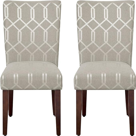 HomePop Parsons Classic Upholstered Accent Dining Chair, Set of 2, 23.5"D x 19"W x 38"H, Pewter Grey and Lattice Cream - LeafyLoom