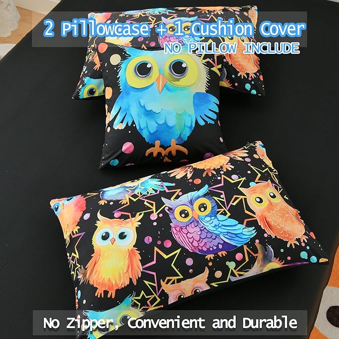 DORCAS Cute Owl Twin Comforter Boys Girls Bedding Sets Twin 6 Pieces Animal Bed-in-A-Bag Twin with Comforter,Sheets,Pillowcases for Kids - LeafyLoom