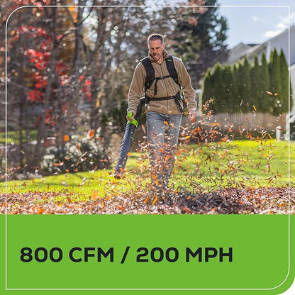 Greenworks 80V (800 CFM) Dual Port Backpack Blower with (2) 5.0 Ah Batteries, Dual Port Rapid Charger - LeafyLoom