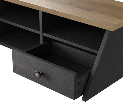 Bush Furniture Mayfield 60W L Shaped Computer Desk with Storage and Desktop Organizer in Vintage Black and Reclaimed Pine | Storage for Home Office Workspace - LeafyLoom