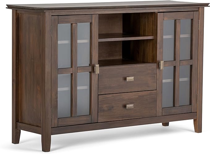 SIMPLIHOME Artisan SOLID WOOD 53 Inch Wide Transitional TV Media Stand in Natural Aged Brown for TVs up to 60 Inches, For the Living Room and Entertainment Center - LeafyLoom