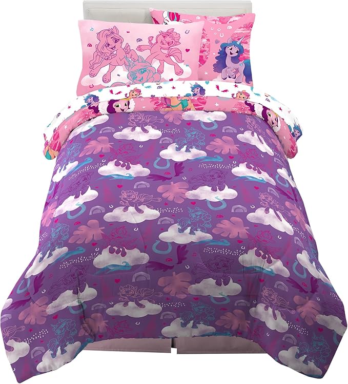 Franco Kids Bedding Super Soft Comforter and Sheet Set with Sham, 5 Piece Twin Size, My Little Pony - LeafyLoom