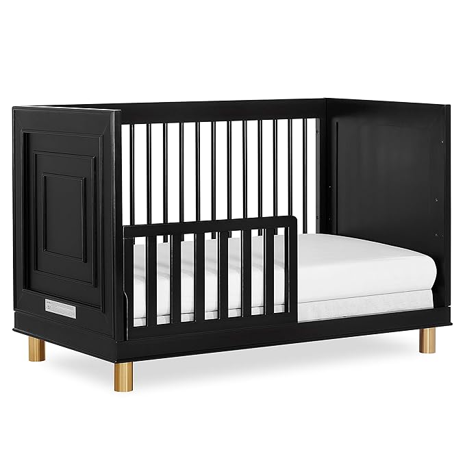 Evolur Loft Art Deco Convertible Crib Toddler Guard Rai, Black - LeafyLoom