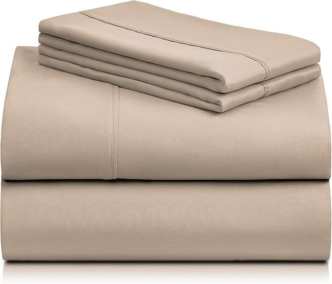 LuxClub Twin Sheets - Soft Twin Bed Sheets for Boys and Girls, 4 PC Deep Pockets 18" Eco Friendly Wrinkle Free Kids Fitted Sheets Machine Washable Hotel Bedding Silky Soft- Light Khaki Twin - LeafyLoom