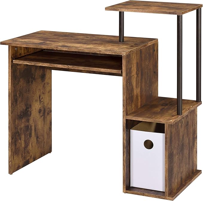 Acme Lyphre Wooden Top Computer Desk in Weathered Oak and Black - LeafyLoom