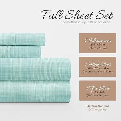 Linen Market 4 Piece Full Bedding Sheet Set (Aqua Thatch) - Sleep Better Than Ever with These Ultra-Soft & Cooling Bed Sheets for Your Full Size Bed - Deep Pocket Fits 16" Mattress - LeafyLoom