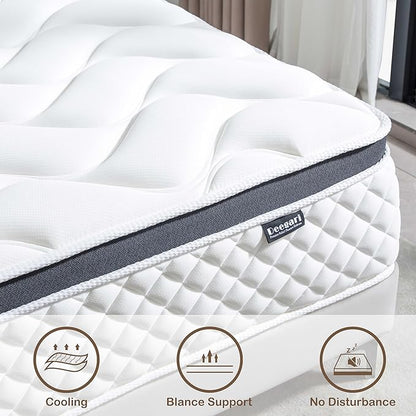 King Mattress,12 Inch King Size Mattress in a Box,Gel Memory Foam and Innerspring Hybrid Mattress with Individual Pocket Spring for Motion Isolation,Pressure Relief,Medium Firm Feel - LeafyLoom