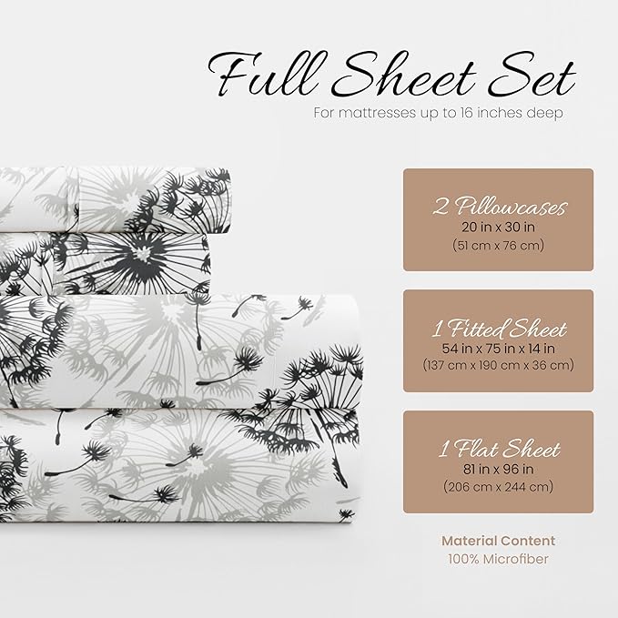 Linen Market 4 Piece Full Bedding Sheet Set (Gray Floral) - Sleep Better Than Ever with These Ultra-Soft & Cooling Bed Sheets for Your Full Size Bed - Deep Pocket Fits 16" Mattress - LeafyLoom