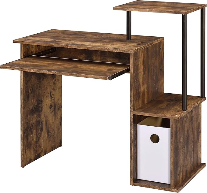 Acme Lyphre Wooden Top Computer Desk in Weathered Oak and Black - LeafyLoom