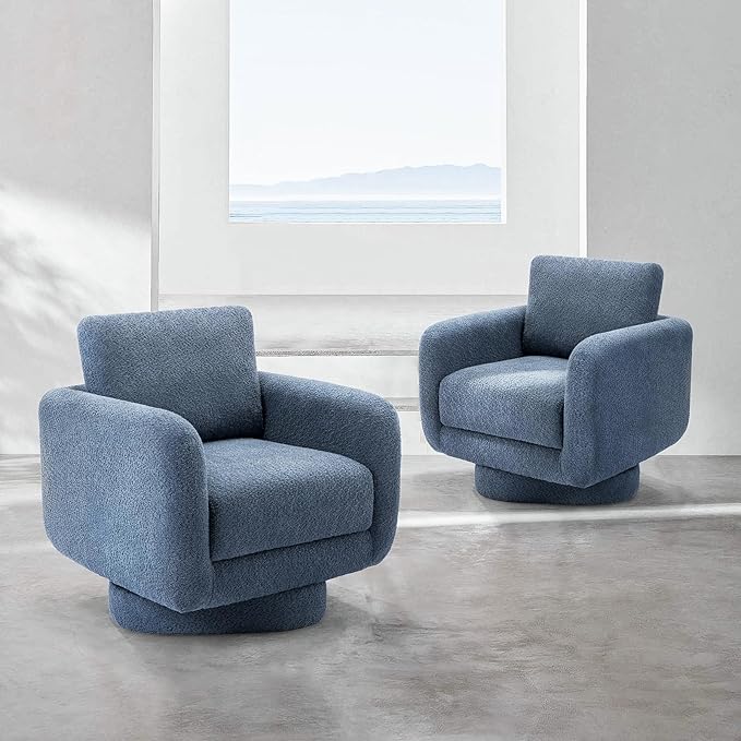 COLAMY Swivel Accent Chairs Set of 2, 32Inches Wide Upholstered Armchair with Plush Back Pillow for Living Room, Modern Sofa Corner Chair for Nursery/Living Room/Bedroom-Blue - LeafyLoom