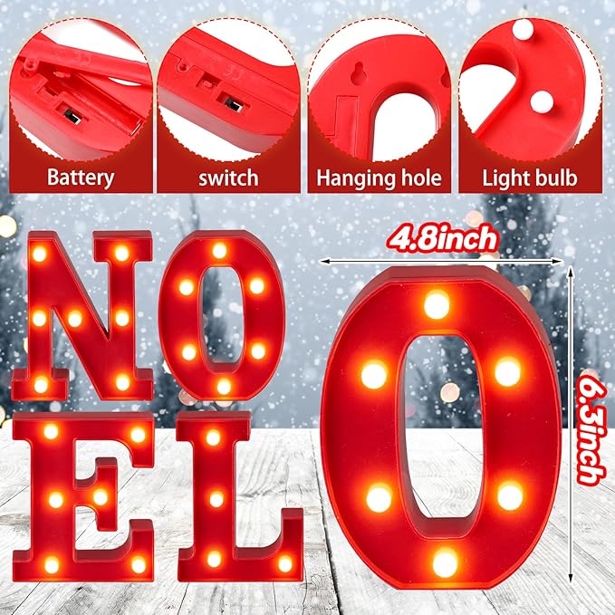 VIHOSE Christmas LED Letter Lights Sign Table Decoration Christmas Light up Letters Battery Powered Letter for Home Bar Christmas Party Bedroom Tabletop Decoration Gift(Noel) VIHOSE