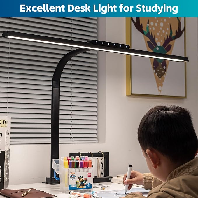 Desk Lamp, Stepless Dimming Desk Lamp with Clamp Flexible Gooseneck Desk Lamps for Home Office Eye Caring Desk Light Modern 24W Office Light for Sewing Studying Working Drawing - LeafyLoom