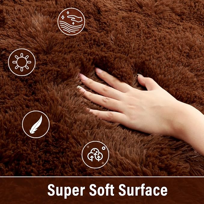 Merelax Soft Shaggy Rug for Kids Bedroom Oval 2.6'x5.3' Brown Plush Fluffy Carpet for Living Room, Furry Carpet for Teen Girls Room, Anti-skid Fuzzy Comfy Rug for Nursery Decor Cute Baby Play Mat - LeafyLoom