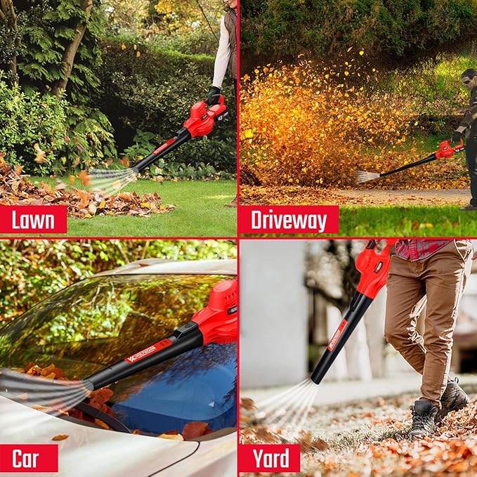 Leaf Blower, VOLTKORE 20V Cordless Leaf Blower, Electric Battery Powered Leaf Blower for Blowing Leaves, Dust in Lawn, Patio, Jobsite...(Quick Charger & 2 Battery Included) - LeafyLoom