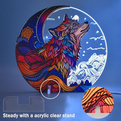 Cute Wolf Decor Night Light USB Powered LED Night Lights for Kids Bedroom 7 Colors LED Lamp Wooden Night Lamp for Room Decor Aesthetic - LeafyLoom