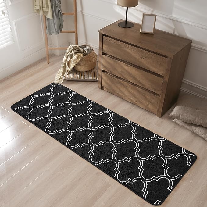 Chicrug Shag Geometric Modern Runner Rug for Bedroom, 2x6 Feet Memory Foam Indoor Hallway Runner Carpet, Fluffy Rug for Living Room Bedside Room Decor for Family, Black/White - LeafyLoom