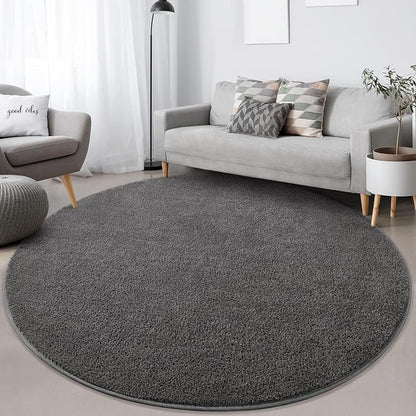 Round Area Rugs for Bedroom Living Room, 6x6 Dark Grey Super Soft Comfy Thickened Memory-Foam Indoor Circle Carpet, Modern Aesthetic Minimalist Carpet for Boys Girls Adults Nursery Home Décor - LeafyLoom