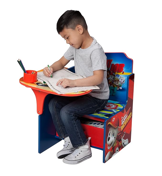 Delta Children Chair Desk with Storage Bin - Ideal for Arts & Crafts, Snack Time, Homeschooling, Homework, Reading & More, Nick Jr. PAW Patrol, with Cup Holders|Arm Rest, Engineered Wood - LeafyLoom