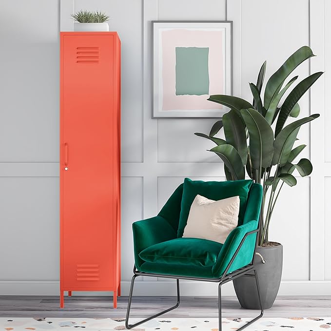 Novogratz Cache Single Metal Locker Storage, Orange Cabinet - LeafyLoom