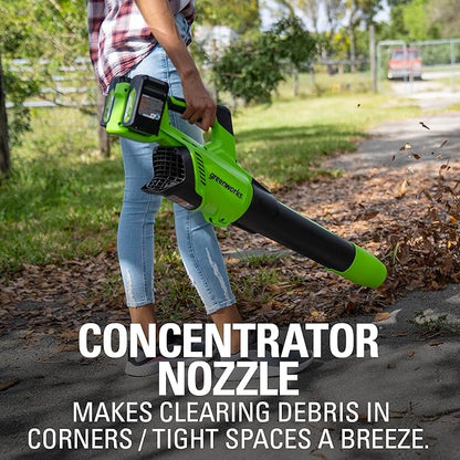 Greenworks 48V (2 x 24V) Cordless Brushless Axial Leaf Blower (140 MPH / 585 CFM / 125+ Compatible Tools), (2) 4.0Ah Batteries and Dual Port Rapid Charger Included - LeafyLoom