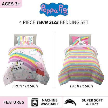 Franco Kids Bedding Super Soft Comforter and Sheet Set, 4 Piece Twin Size, Peppa Pig - LeafyLoom