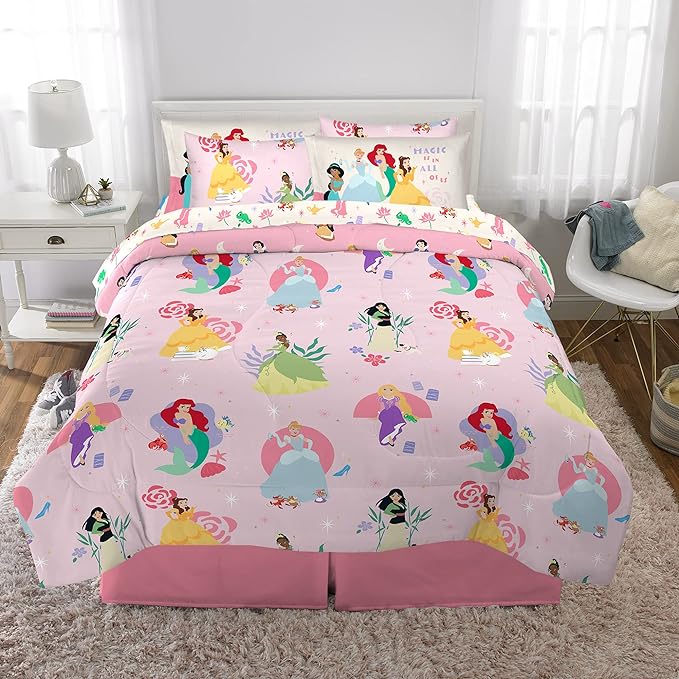 Disney Princess Kids Bedding Super Soft Comforter and Sheet Set with Sham, 7 Piece Full Size, "Official" Disney Product By Franco (PRINTS MAY VARY) - LeafyLoom