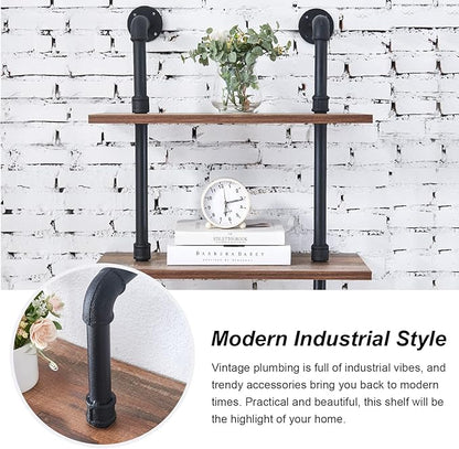 HOMBAZAAR Industrial Bookshelf, 5-Tier Industrial Pipe Bookshelf, Wall Mounted Ladder Shelves with Metal Frame for Home Office, Living Room, Oak Brown - LeafyLoom