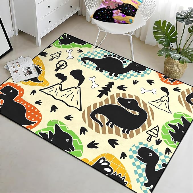 Dinosaur Rugs for Boys Bedroom - Kids Bedroom Rug Dinosaur Pattern Area Rug Kids Play Rugs for Boys Dinosaur Bedroom Decor for Boys Colorful Dinosaur Print Area Rug Kids Rugs for Bedroom,5'×7' - LeafyLoom