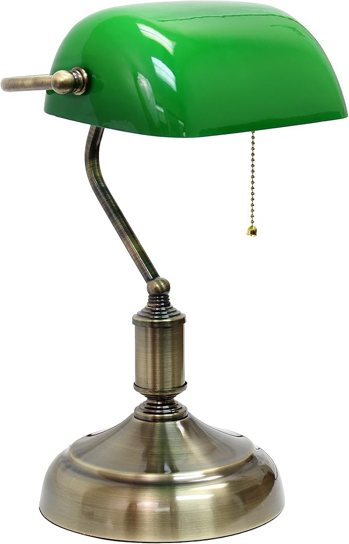 Simple Designs LT3216-GRN Executive Banker's Desk Lamp with Glass Shade, Green - LeafyLoom