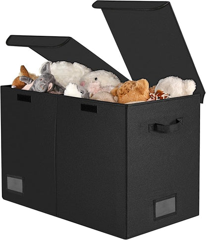 GRANNY SAYS Toy Chest with Lids, Foldable Toy Storage Organizer with Handles, Stuffed Animal Storage for Nursery Room Playroom, Living Room, Large Toy Box for Boys and Girls, Black - LeafyLoom