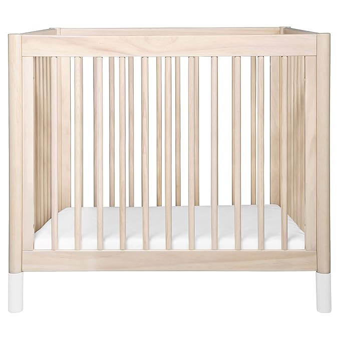 Babyletto Gelato 4-in-1 Convertible Mini Crib in Washed Natural and White, Greenguard Gold Certified - LeafyLoom