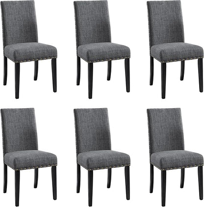 New Classic Furniture Crispin Dining Chair (Set of Six), 100% Polyester Granite Gray Fabric with Espresso Legs - LeafyLoom