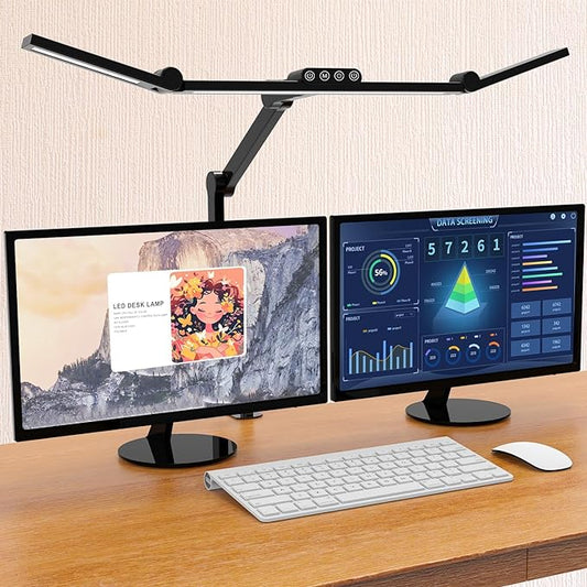 Micomlan Led Desk Lamp with Clamp, Architect Desk Lamp for Home Office with Atmosphere Lighting, 24W Ultra Bright Auto Dimming Desk Light Stepless Dimming and Tempering LED Table Light - LeafyLoom