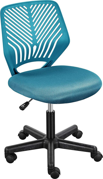 Yaheetech Students Cute Desk Chair Low-Back Armless Study Chair w/Lumbar Support Adjustable Swivel Chair in Home Bedroom School, Turquoise - LeafyLoom