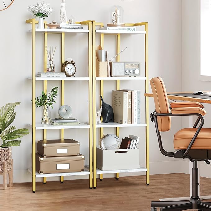 GAOMON 4 Tier Ladder Shelf, Free Standing Gold Book Shelf, Flower Stand Plant Rack, Storage Organizer Unit, Ladder Shelf for Living Room,Home Office,Balcony,Kitchen,Bathroom - LeafyLoom