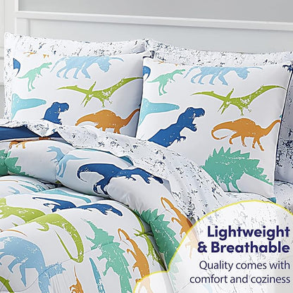 Kids Bedding Set Bed in a Bag for Boys and Girls Toddlers Printed Sheet Set and Comforter , Full, Dinosaur - LeafyLoom