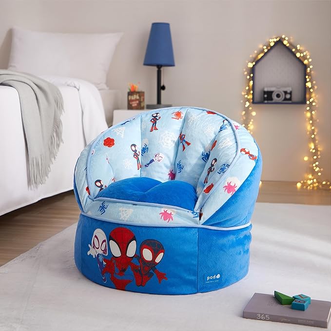 Idea Nuova Marvel Spidey and His Amazing Friends Blue Round Bean Bag Chair for Kids, Ages 3+, Large - LeafyLoom