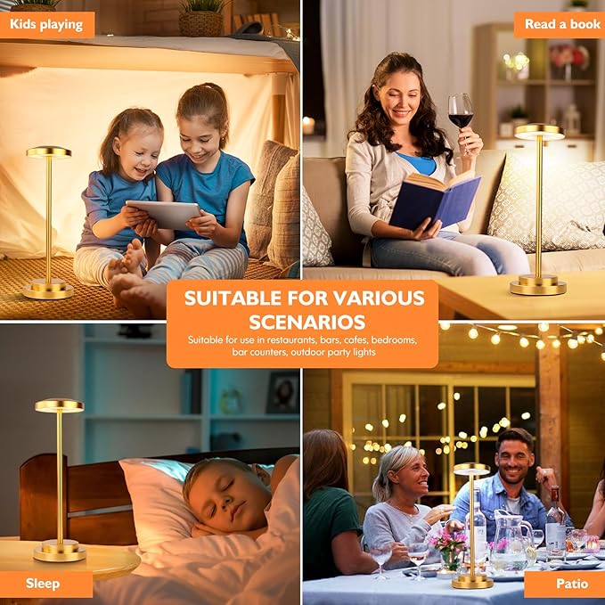 Cordless Table Lamp, Rechargeable Lamps, 5000mAh Battery Operated, LED Portable Table Lamp, 3 Color Dimmable, Aluminum, for Nightstand/Bar/Dining/Patio/Bedroom/Outdoor - LeafyLoom